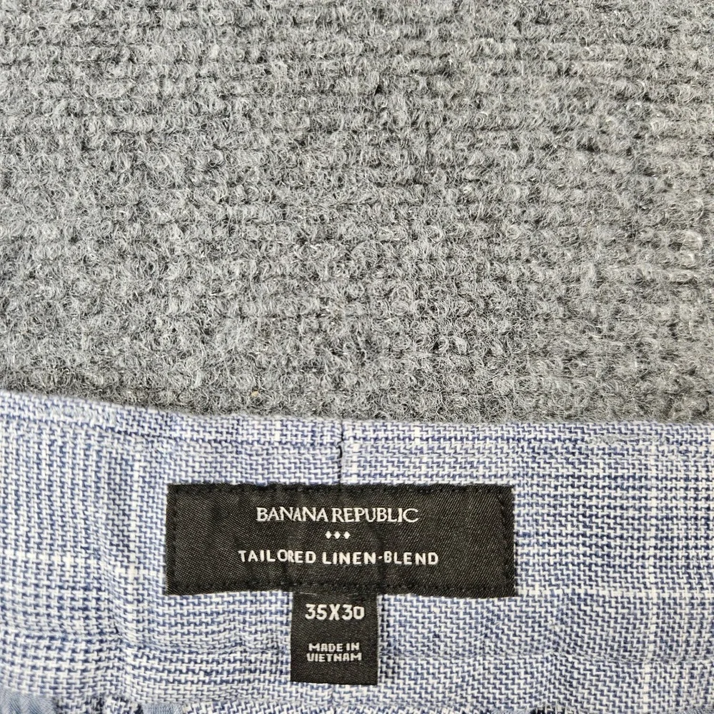 Banana Republic Mens 36 Tailored Linen Blend Plaid Dress Pants Blue White